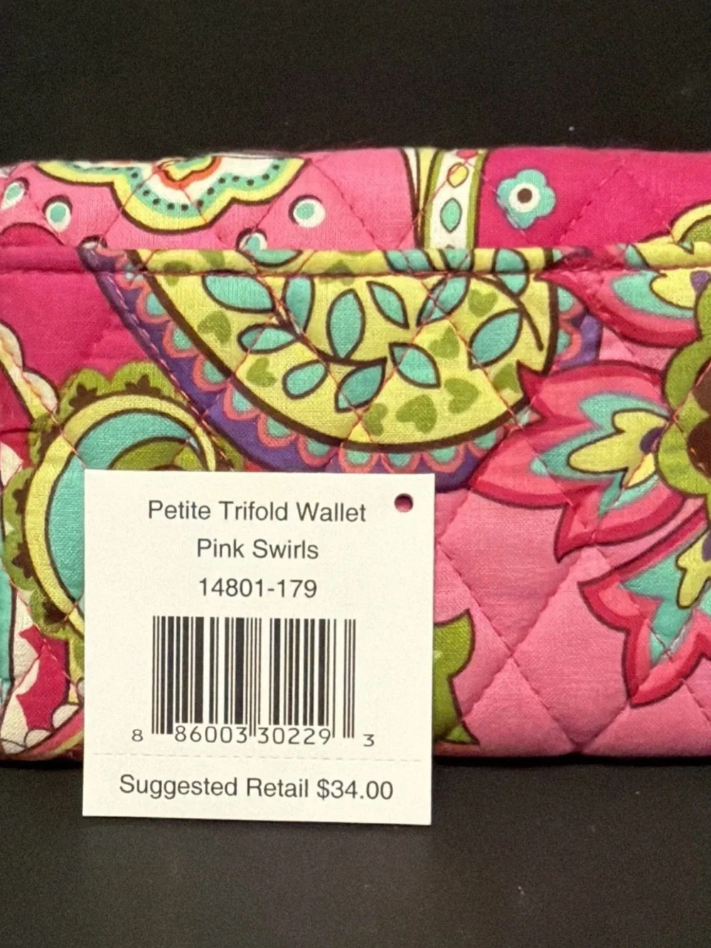 NWT Vera Bradley Petite Trifold Wallet in Pink Swirls